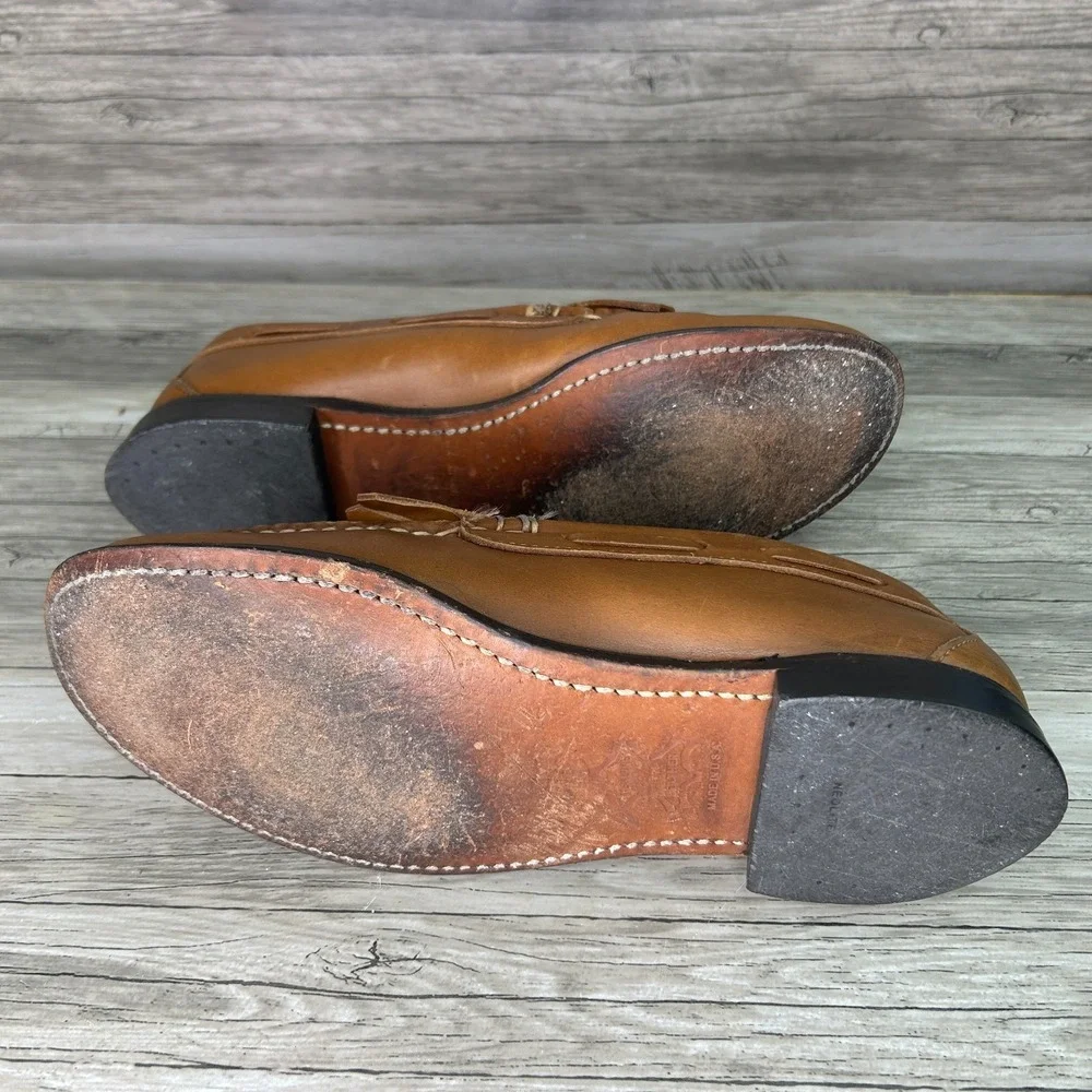 LL Bean Loafers Brown Tassels Slip On Leather Mens 9 B Shoes Peppy Boat